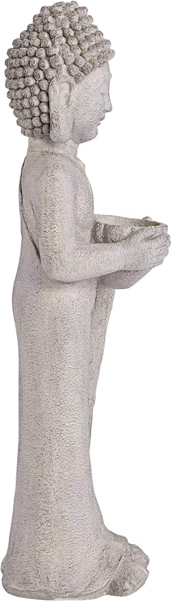 John Timberland Standing Buddha Statue Sculpture Zen Asian Japanese Garden Decor Indoor Outdoor Front Porch Patio Yard Outside Home Balcony House Exterior Lawn Gray Faux Stone Resin 32" Tall
