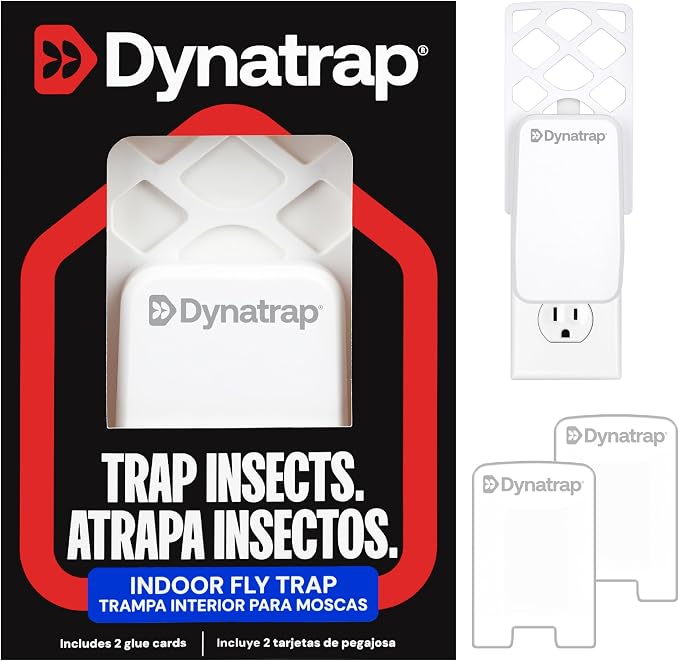 Dynatrap DT3007W Indoor Plug-in Flying Insect Trap for Flies, Fruit Flies, Moths, Gnats, and Other Flying Insects - 1 White Device + 2 Glue Cards
