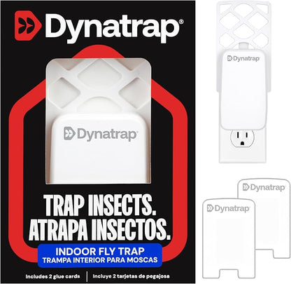 Dynatrap DT3007W Indoor Plug-in Flying Insect Trap for Flies, Fruit Flies, Moths, Gnats, and Other Flying Insects - 1 White Device + 2 Glue Cards