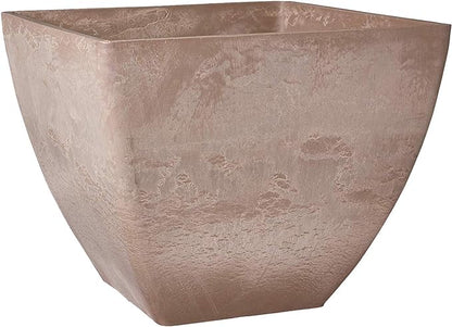 PSW Pot Collection 16x13 inch Plastic/Stone/Wood Composite Square Planter – No Drainage Hole (Drillable), Modern Indoor/Outer Pot for Flowers, Foliage, Succulents, Fairy Gardens, Taupe