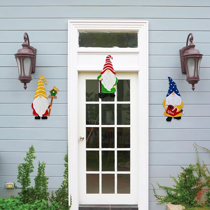 Garden Gnomes Decorative Stakes, 3-Piece Metal Silhouette Elf Decor | Outdoor Iron Yard Silhouettes Set, Waterproof Weather Resistant Elf Lawn Ornaments for Patio Porch Wall Decoration