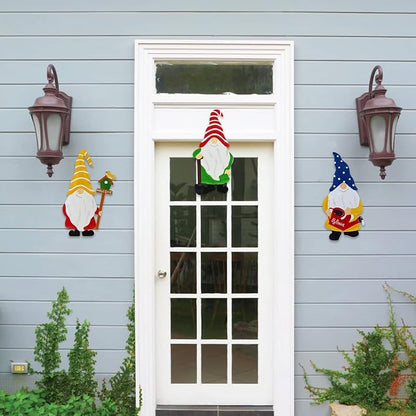 Garden Gnomes Decorative Stakes, 3-Piece Metal Silhouette Elf Decor | Outdoor Iron Yard Silhouettes Set, Waterproof Weather Resistant Elf Lawn Ornaments for Patio Porch Wall Decoration