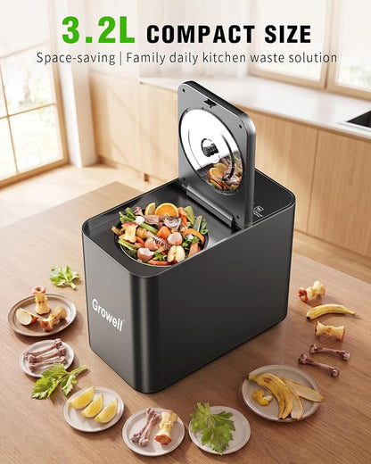 Growell Electric Composter for Kitchen, ETL Listed, 3.2L (108 Oz) Countertop Compost Bin with Strong Brushless Motor(2X Longer Lifespan), Quiet & Odorless, Indoor Composter with LED Display, EC04