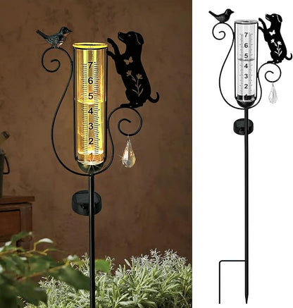 Solar Dog Bird Garden Stake, Outdoor Rain Gauge for Yard Lawn Pathway Decor