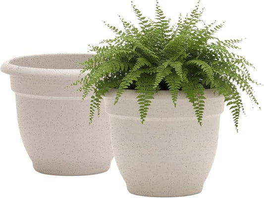 Bloem Ariana 20" Plastic Self-Watering Planter, Vanilla Bean, 2-Pack | Self-watering disk at the bottom of each pot that acts as a water wick and reservoir for optimal plant health