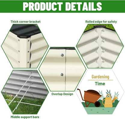 SnugNiture Galvanized Raised Garden Bed 4x4x2FT Outdoor Large Metal Planter Box Steel Kit for Planting Vegetables, Flowers, Beige White