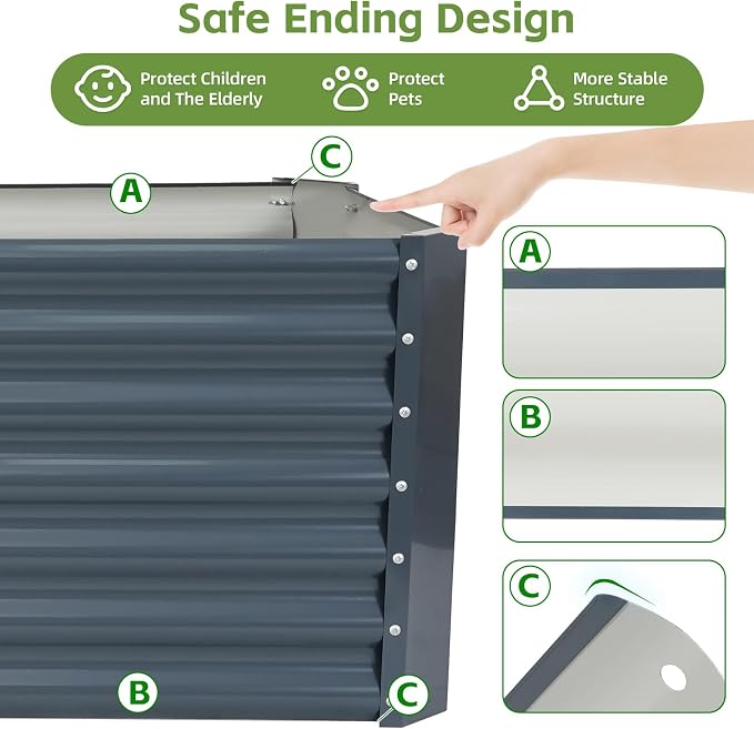 6x2x1.86ft Raised Garden Bed - Galvanized Deep Root Planter Boxes Outdoor with Wing Nuts and Safety Edges for Gardening Vegetables, Flowers, Herbs, Succulents - Gray
