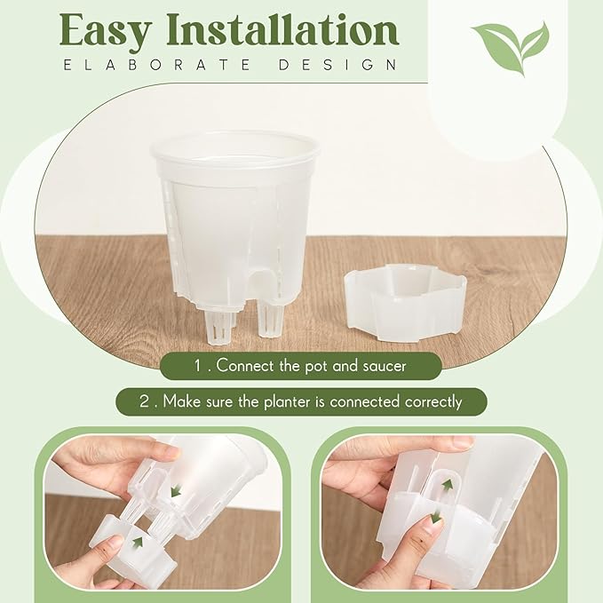 Wonderjune Self Watering Pots for Indoor Plants with Deep Reservoir and High Drainage Holes for Outdoor Plants and Flowers, Bare Root Planter(4.72'',Clear,3 Pcs)