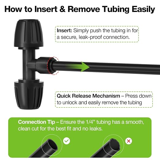 MIXC 1/2" Drip Irrigation Fittings 3-Way Barbed Tee 10 Pack | Heavy-Duty Plastic, Lock Nut Design, Anti-Leak, Fit 1/2" to 1/4" Tubing, for Garden Misting Irrigation Systems