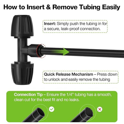 MIXC 1/2" Drip Irrigation Fittings 3-Way Barbed Tee 10 Pack | Heavy-Duty Plastic, Lock Nut Design, Anti-Leak, Fit 1/2" to 1/4" Tubing, for Garden Misting Irrigation Systems