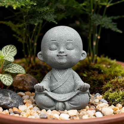 Sitting Buddha Meditation Zen Figurines Decor Small Monk Statue for Fish Tank Aquarium Garden Decoration (Gray)