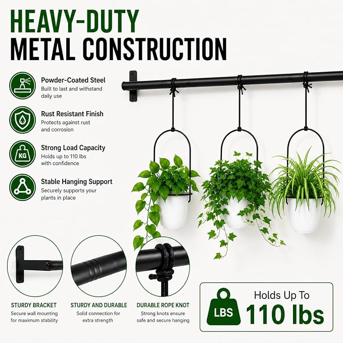 Adjustable Hanging Window Planter with 4 Pots, Space Saving Indoor Herb Garden Plant Hanger, Metal Vertical Plant Rack for Kitchen, Balcony & Home Deco41in-4 Flower pots