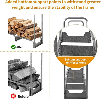 PeakPursuit 8FT Firewood Rack with 600d Oxford Waterproof Cover, Heavy Duty Indoor/Outdoor Steel Log Storage Rack - Wood Pile Holder Stacker Organizer for Fireplace, Patio, Fire Pit, Backyard