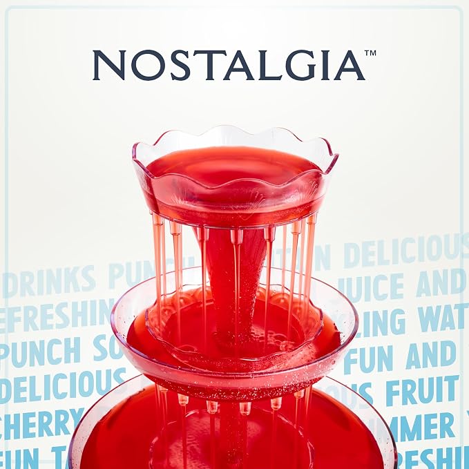 Nostalgia 3-Tier Party Fountain, Holds 1.5 Gallons, LED Lighted Base, Includes 8 Reusable Cups, 1.5 Gallon, Clear