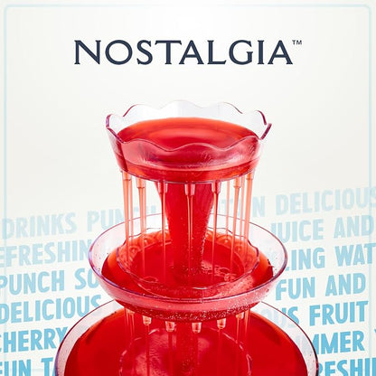 Nostalgia 3-Tier Party Fountain, Holds 1.5 Gallons, LED Lighted Base, Includes 8 Reusable Cups, 1.5 Gallon, Clear