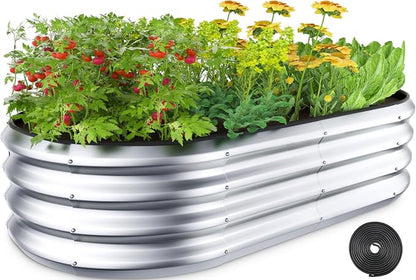 Winpull Raised Garden Bed Kit, 4x2x1 ft Galvanized Planter Box Outdoor with Safety Edging, Large Metal Raised Beds for Gardening Vegetables Flower Herb (Classic Silver)
