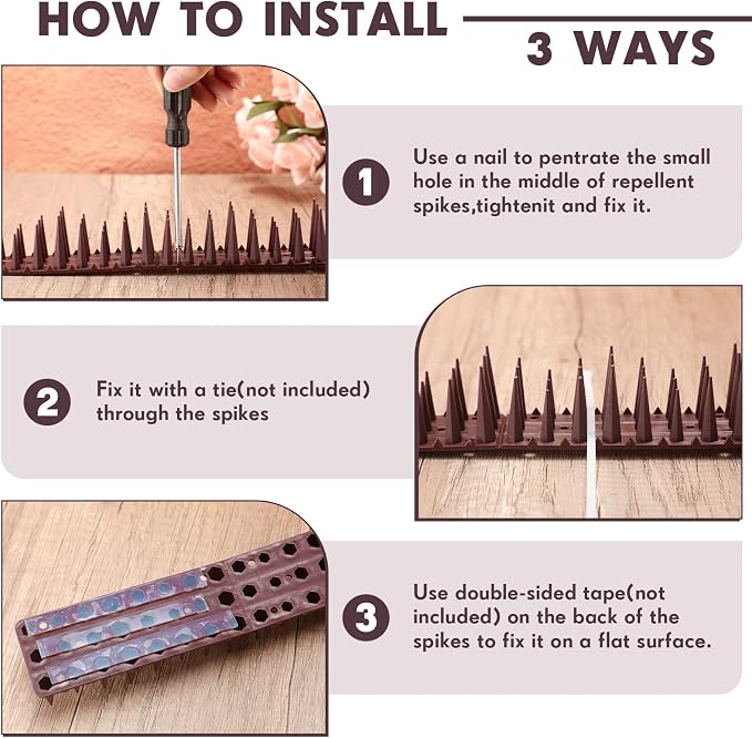 Geetery 40 Pack Bird Spikes for Outside Squirrel Pigeon Spikes Bird Spikes for Cat Animal Outside Plastic Fence Spikes for Garden Wall Railing Roof(Brown)
