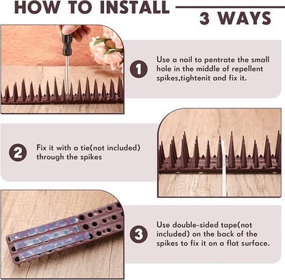 Geetery 40 Pack Bird Spikes for Outside Squirrel Pigeon Spikes Bird Spikes for Cat Animal Outside Plastic Fence Spikes for Garden Wall Railing Roof(Brown)