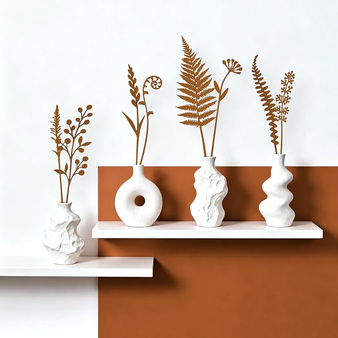 8-Piece Fern & Leaf Metal Garden Stakes | Flower Bed Accent, Pot and Patio Display, Rustic Metal Finish, Yard Art Style