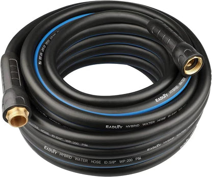 Hybrid Garden Hose 5/8 IN. x 50 FT, Heavy Duty, Lightweight, Flexible with Swivel Grip Handle and Solid Brass Fittings, Gray+Blue