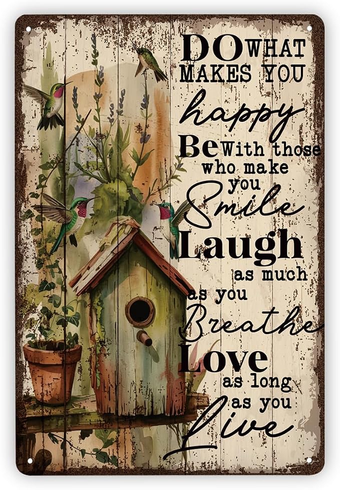 Floral Wall Art, Do What Makes You Happy Sign, Inspirational Metal Sign for Garden Yard Decor, Outdoor Balcony Decor, Gardener Gift, Vintage Metal Tin Signs 11.8 * 7.9inches