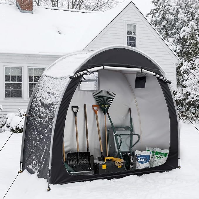 VINGLI Bike Storage Shed Tent for 2-3 Bikes, Outdoor Portable Bicycle Storage Shed with Carry Bag, Waterproof Bike Tent for Motorcycle, Garden Tools, Lawn Mower, Black