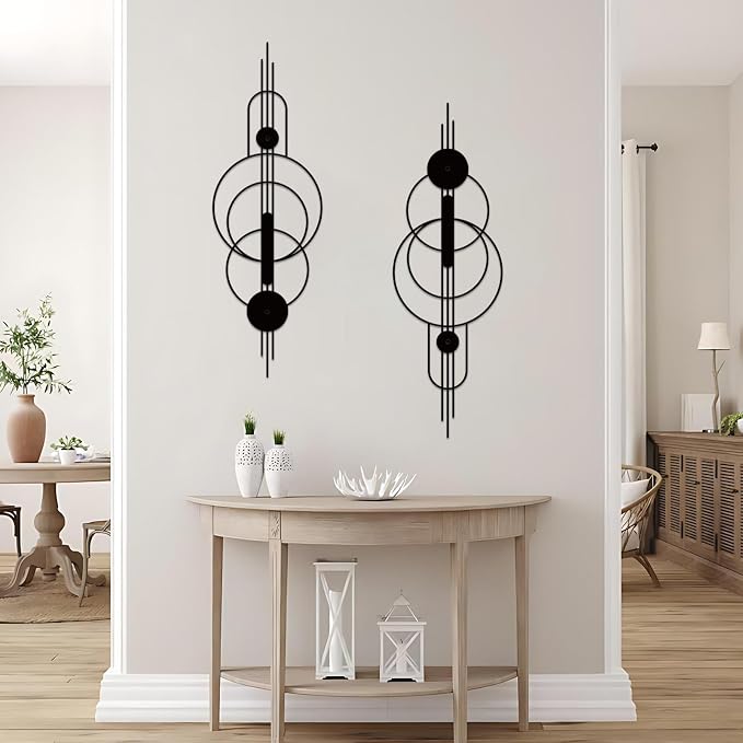 ruelen 2 Pcs Small Metal Abstract Wall Art, Modern Minimalist Wall Decor Single Line Art Metal Vertical Wall Decor Geometric Wall Hanging Sculptures for Home Bedroom Living Room, 31.5 x 10.24 Inch