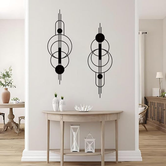 ruelen 2 Pcs Small Metal Abstract Wall Art, Modern Minimalist Wall Decor Single Line Art Metal Vertical Wall Decor Geometric Wall Hanging Sculptures for Home Bedroom Living Room, 23.62x 7.68 Inch