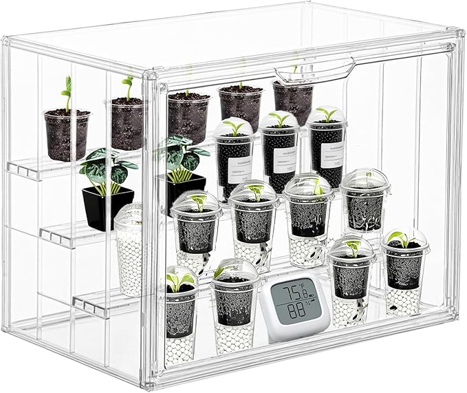 Mini Greenhouse Indoor with Magnetic Door, M-4tier-1pcs | Retains Warmth & Moisture, Durable Construction, Magnetic Door, Adjustable Dividers Fit Different Plants, Tool-Free Assembly