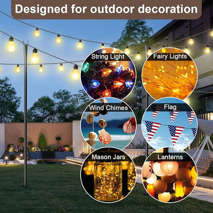 MuliVid 4 Pack String Light Poles for Outdoor,Metal Light Hanging Pole Outside with Fork,Light Stand for Patio, Pergola, Garden, Backyard, Yard, Camping Party (4 Pack)