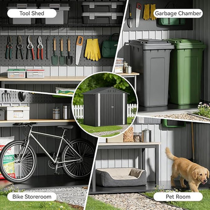 COMHOMA 6'x4' Shed Outdoor Storage Metal with Lockable Doors & Vents | Weatherproof garden utility tool house with adjustable shelving, spacious galvanized steel ventilated backyard workshop, gray