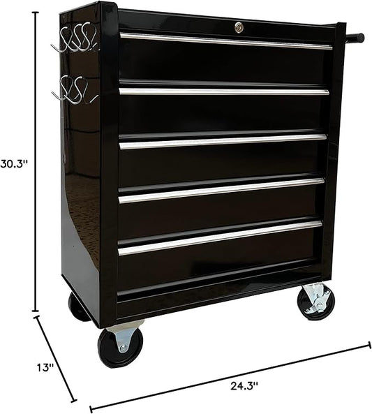 Workington Rolling Metal Tool Chest with 5 Drawers, 24" 5-Drawer Tool Chest Cabinet with Ball Bearing Drawer Slides, Steel Tool Storage Box Organizer 4101 Black