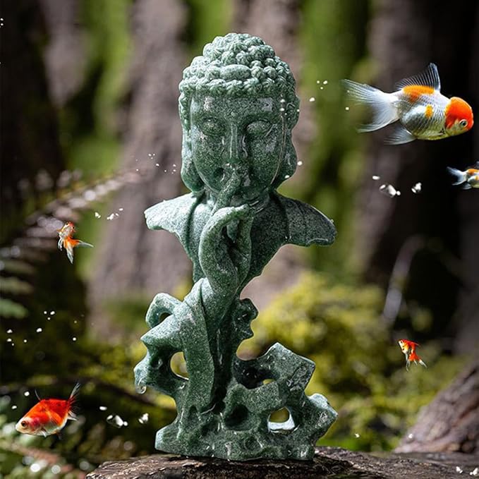 livelyfish Meditating Buddha Statue Zen Garden Statues Sandstone Thinker Buddha Sculpture Figurine for Fish Tank Aquarium Home Decorations, Gift (Fs)