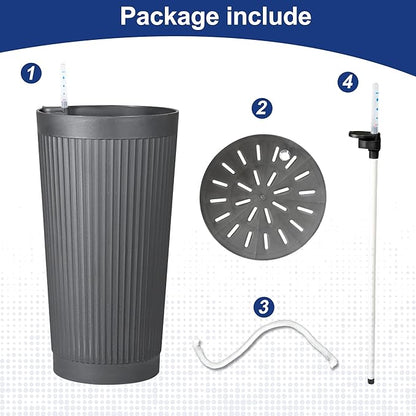 FENCY Self Watering Tall Planters Set of 2, Gray Round | 24 Inch, with Water Level Indicator& Spacious Reservoir, Plastic Tapered Pots, Weather-Resistant, Front Door Decor