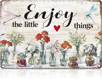 Enjoy The Little Things Metal Tin,Garden for Outside Sign | Funny Wall Art for Porch Patio Garden Yard Indoor Outdoor Wall Decor