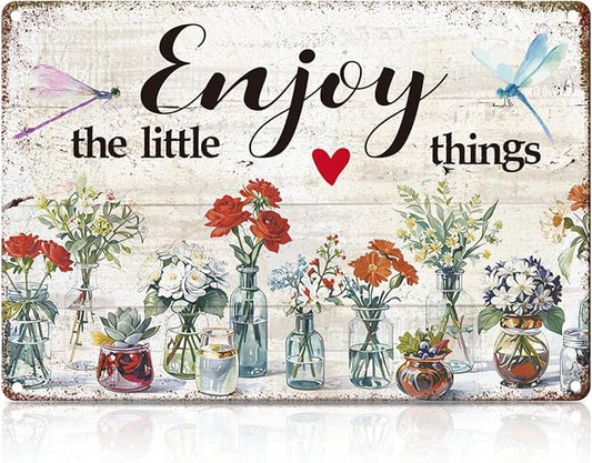 Enjoy The Little Things Metal Tin,Garden for Outside Sign | Funny Wall Art for Porch Patio Garden Yard Indoor Outdoor Wall Decor