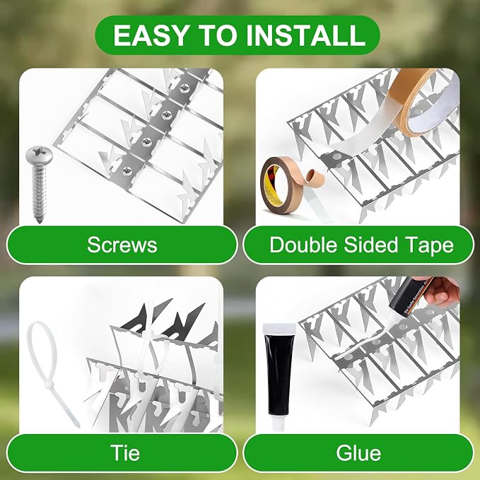 60 Pack Stainless Steel Squirrel Spikes for Bird Feeder, 60 FT Squirrel Spikes for Bird Feeder Pole, Keep Squirrels, Raccoon Away, for Wall Fence Garden Roof Yard, Easy to Install