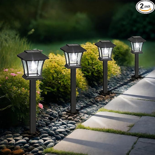 Sparkblaze 2 Pack Solar Pathway Lights Outdoor, LED Solar Yard Lights Dusk to Dawn Solar Garden Lights for Lawn, Walkway, Path & Landscape Lighting. (2, Cold White)