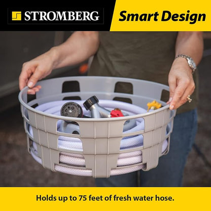 Stromberg Carlson HC-75 RV Hose and Cord Caddy for Campers and Trailers, Compact Organizer for Power Cables and Water Hoses, Durable Outdoor Storage Solution Holds 75' Fresh Water Hose, 17"x6.5", Gray