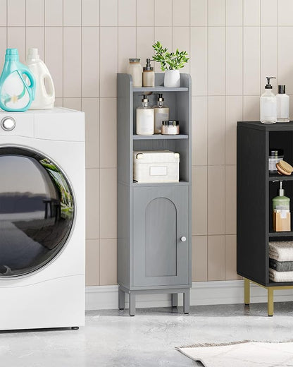 Hzuaneri Bathroom Storage Cabinet, Small Corner Floor Cabinet with Door and Shelves, Narrow Toilet Paper Holder, Bathroom Organizer with Adjustable Shelf, for Small Spaces, Gray BC38221GR