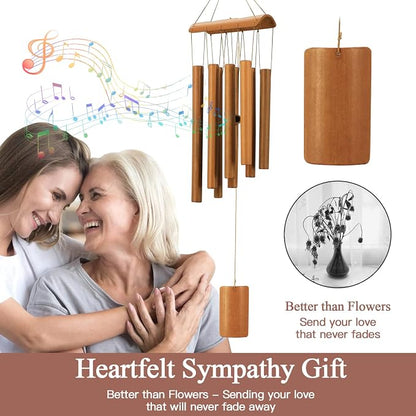 VIREKM Bamboo Wind Chimes, Memorial Sympathy Wood Wind Chimes Wooden Windchimes for Outdoors with Natural Sounds, Indoor Decorations for Patio Porch Garden Decor and Backyard