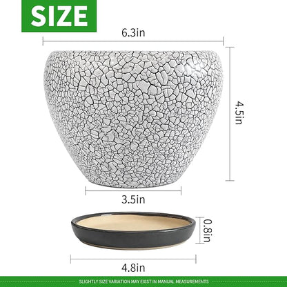 Deep Dream 6 Inch Plant Pots- Ceramic Planter Pot with Drainage Hole and Saucer, Round Flower Pot for Indoor Outdoor Succulent, Snake Plants and Cactus, Wood Crack Black