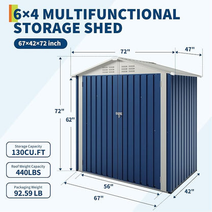 Garvee 6x4 FT Storage Shed – 130 Cu Ft, Sloped Roof, Weatherproof | pacious 130 cu ft interior – fits bikes, ladders, and seasonal gear with ease.