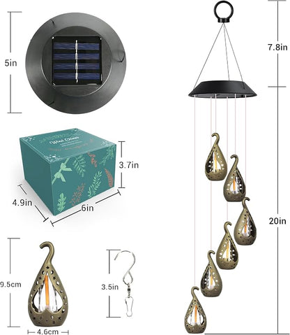 Zeiliuled Solar Wind Chime, Flickering Flame Solar Lantern Wind Chime | Gifts for Mom Grandma Girls, Outdoor Decorative Mobile Lights for Garden, Yard, Patio, Window, Party Décors(Warm White)