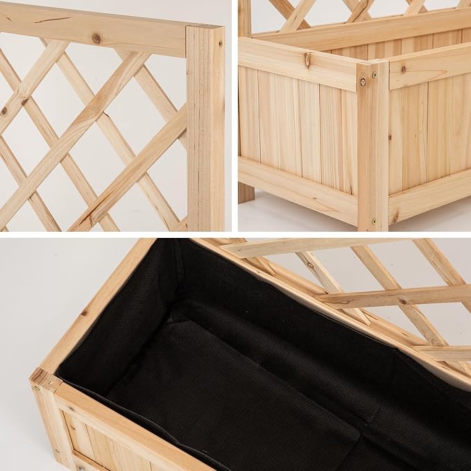 Wooden Raised Garden Bed with Trellis, 47" Outdoor Planter Box for Climbing Plants, Vertical Natural Wood Garden Planter for Vegetables, Flowers & Vines, Lattice Plant Support for Patio Yard Balcony