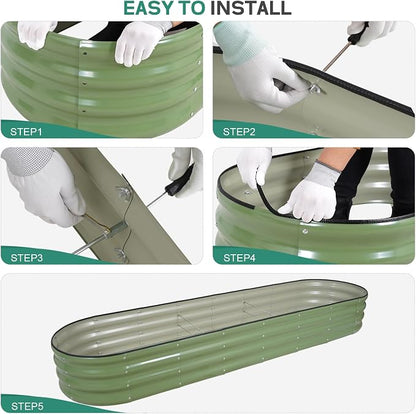 Galvanized Raised Garden Bed - 8×2×1ft Planter Raised Beds for Gardening | Oval Metal Garden Planter Box with Safety Edging and Bracing Rods for Vegetables Fruits and Flowers Oliver Green
