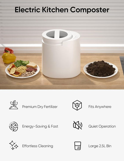 Electric Composter for Kitchen, LUBBYGIM 2.5L Smart Countertop Compost Bin