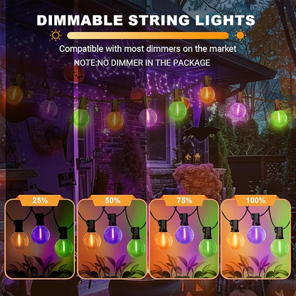 LAMPHOME LED Outdoor String Light, 26Feet Patio Lights with 12+1Edison Shatterproof Bulbs(1Spare), UL Waterproof Outside Lights connectable Dimmable for Backyard Porch Decor,Orange/Purple/Green