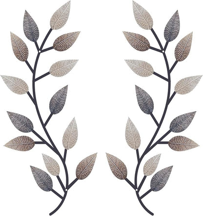 Zhengmy 2 Pieces Metal Tree Leaf Wall Decor Vine Olive Branch Leaf Wall Art Living Room, Hallway Wall Decor Outdoor Decoration(Vintage Brown)