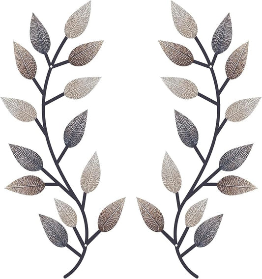 Zhengmy 2 Pieces Metal Tree Leaf Wall Decor Vine Olive Branch Leaf Wall Art Living Room, Hallway Wall Decor Outdoor Decoration(Vintage Brown)